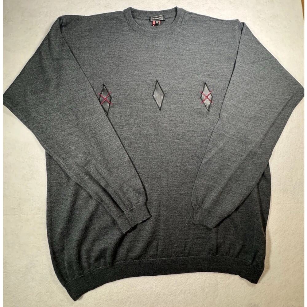 Fumagalli's Mens XXL‎ Gray Merino Wool Blend Diamond Embroidered Sweater Italy